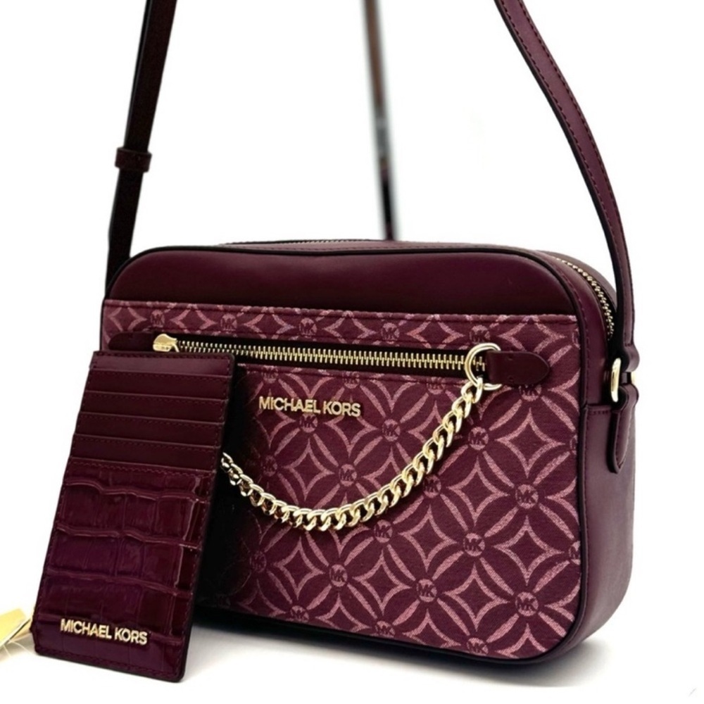 Michael Kors Large EW Crossbody Bag & Travel TZ Card Case Wallet Ox Blood Multi